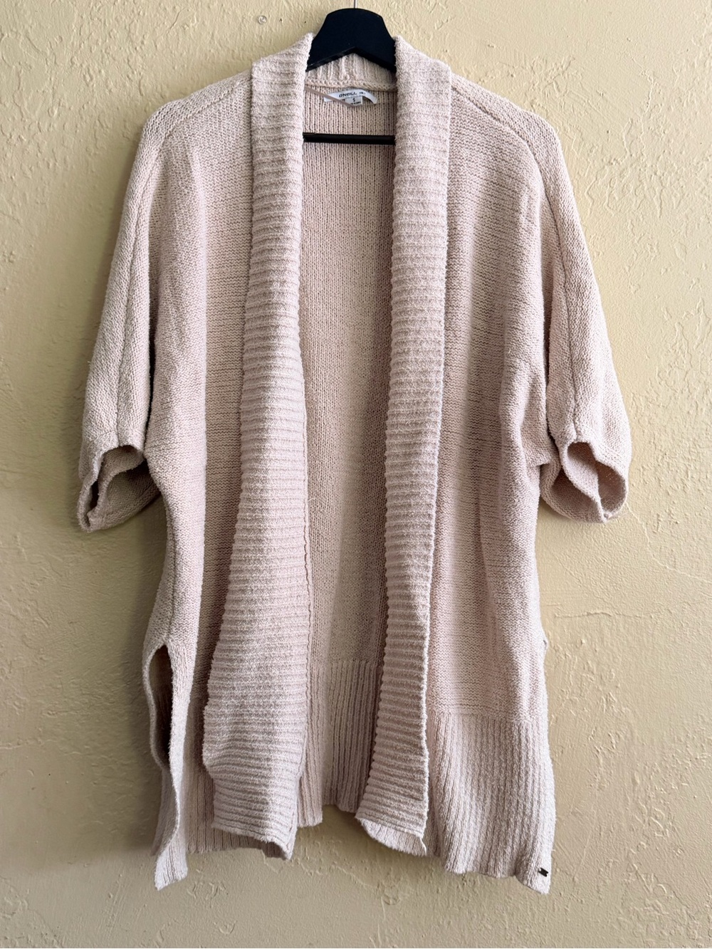 O'Neill Oversized Light Cream Open-Front Short-Sleeve Cardigan